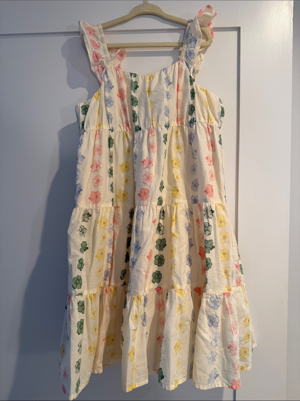 Girls' Floral Tiered Sundress - Cream with Multi-Color Flowers